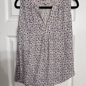 LOFT Sleeveless Floral Blouse - Pink and Navy